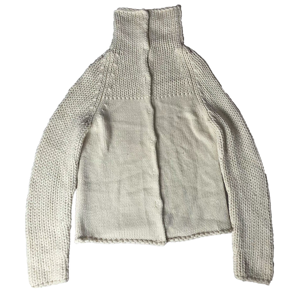 Y2K GAP Beige High Neck Cable Knit Cardigan Chunky Wool/Medium